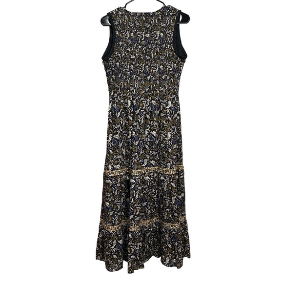 Sea New York Floral Smocked Tiered Midi Dress Black Gold Metallic Lurex Size 6 - Picture 3 of 7